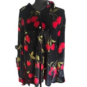 Quacker Factory Button Up Shirt Cherry Velvet